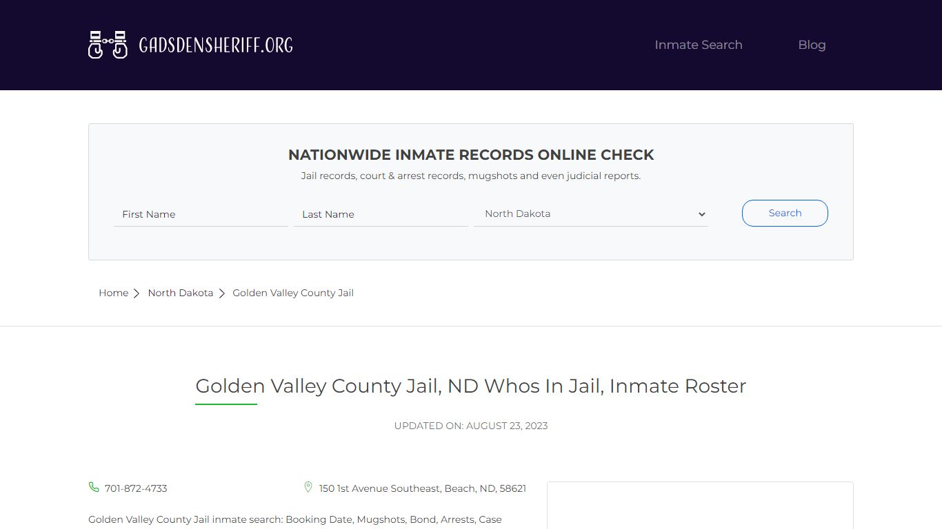 Golden Valley County Jail, ND Inmate Roster, Whos In Jail